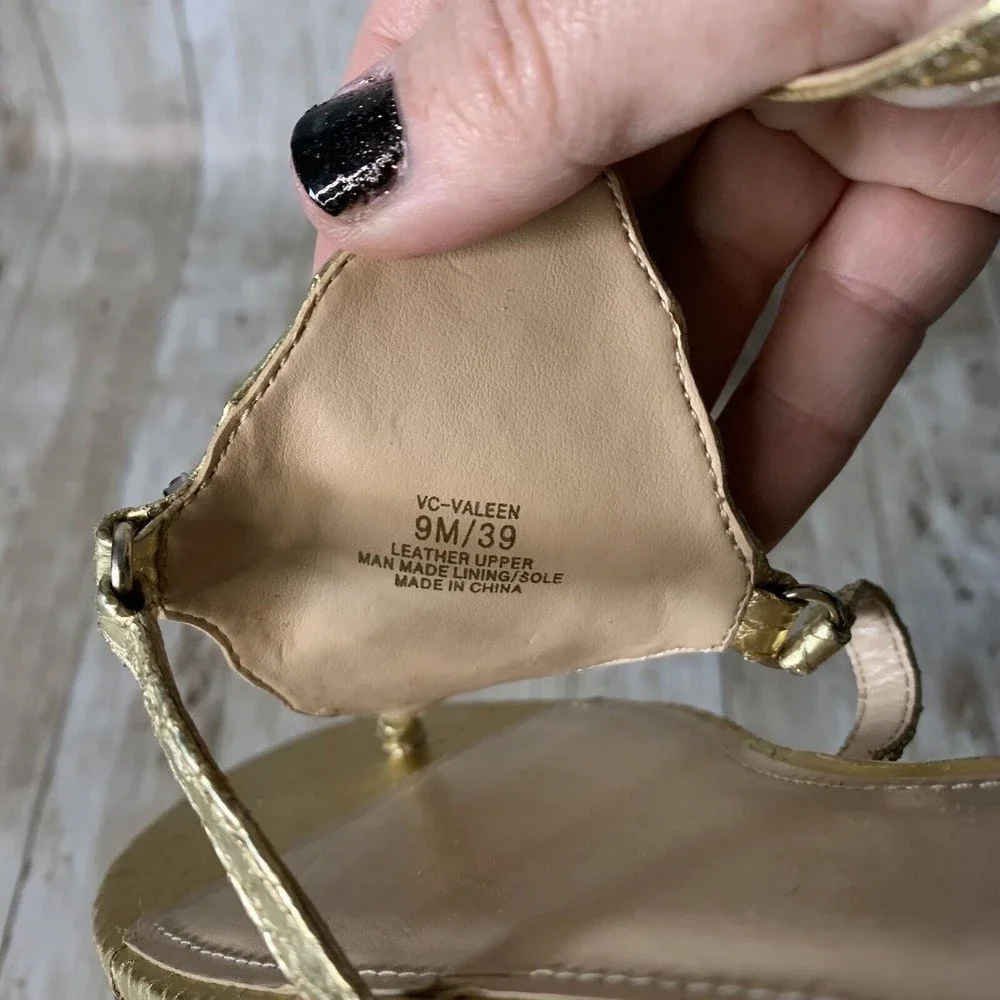 Vince‎ Camuto Valeen Women's Gold Jeweled Thong Ankle Strap Size 9m Sandals